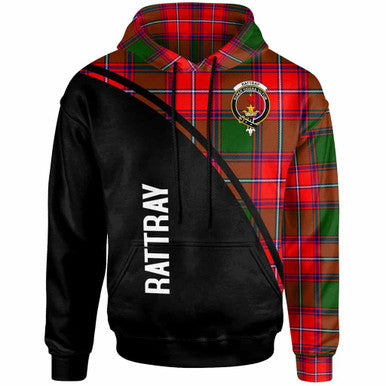 Scottish Rattray Clan Crest Tartan Curve Hoodie Front Side Tartan Plaid