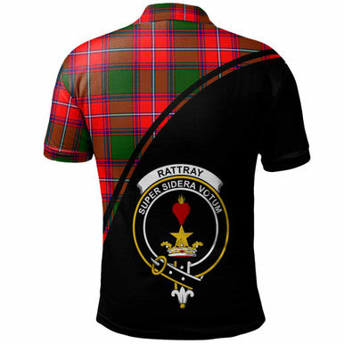 Scottish Rattray Clan Crest Tartan Curve Polo Shirt Back Side Tartan Plaid