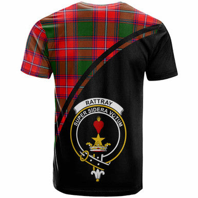 Scottish Rattray Clan Crest Tartan Curve T-Shirt Back Side Tartan Plaid