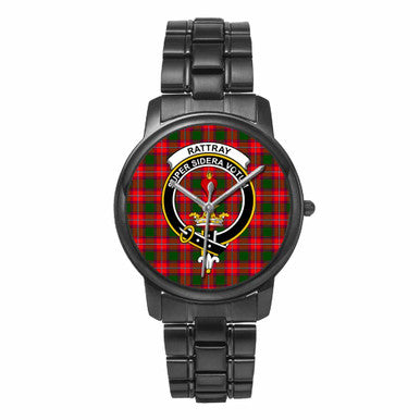 Scottish Rattray Clan Crest Tartan Folding Clasp Steel Quartz Watches Tartan Plaid Black 1