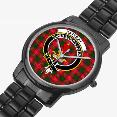 Scottish Rattray Clan Crest Tartan Folding Clasp Steel Quartz Watches Tartan Plaid Black 2