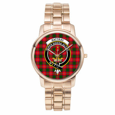 Scottish Rattray Clan Crest Tartan Folding Clasp Steel Quartz Watches Tartan Plaid Rose Gold 1