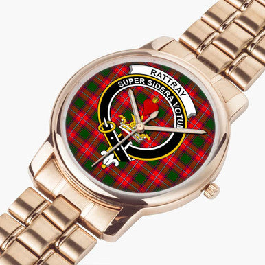 Scottish Rattray Clan Crest Tartan Folding Clasp Steel Quartz Watches Tartan Plaid Rose Gold 2