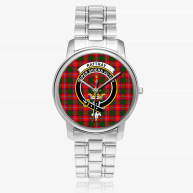 Scottish Rattray Clan Crest Tartan Folding Clasp Steel Quartz Watches Tartan Plaid Silver 1