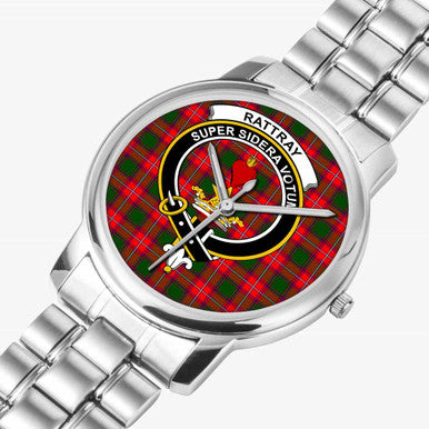 Scottish Rattray Clan Crest Tartan Folding Clasp Steel Quartz Watches Tartan Plaid Silver 2