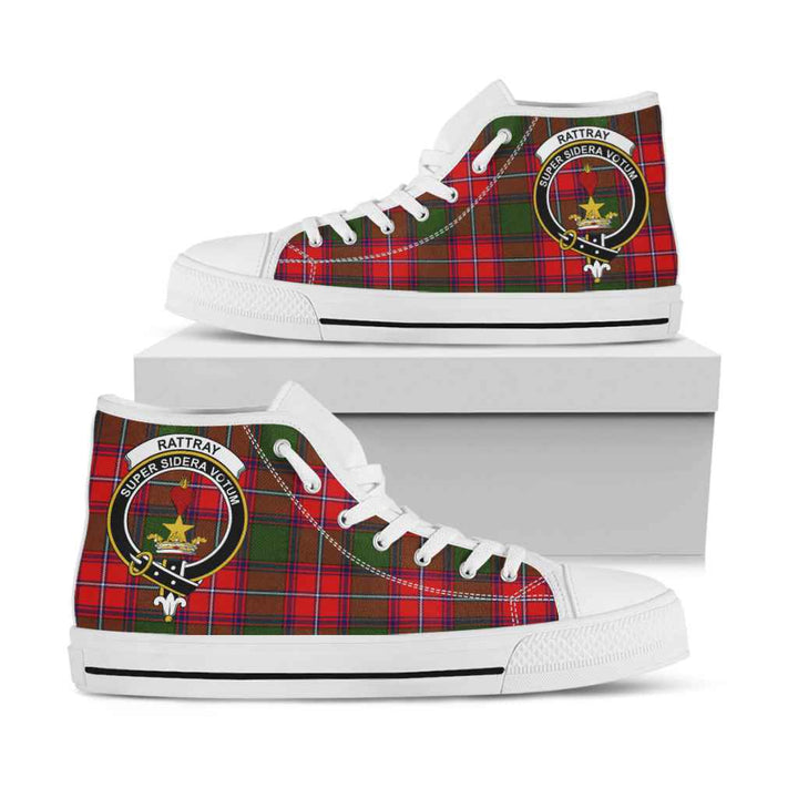 Scottish Rattray Clan Crest Tartan High Top Shoes White Sole Tartan Plaid