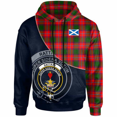 Scottish Rattray Clan Crest Tartan Hoodie - Bend Style Front Side Tartan Plaid
