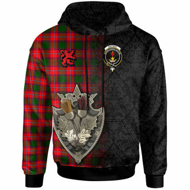 Scottish Rattray Clan Crest Tartan Hoodie - Half Thistle Flowers Celtic Design Front Side Tartan Plaid