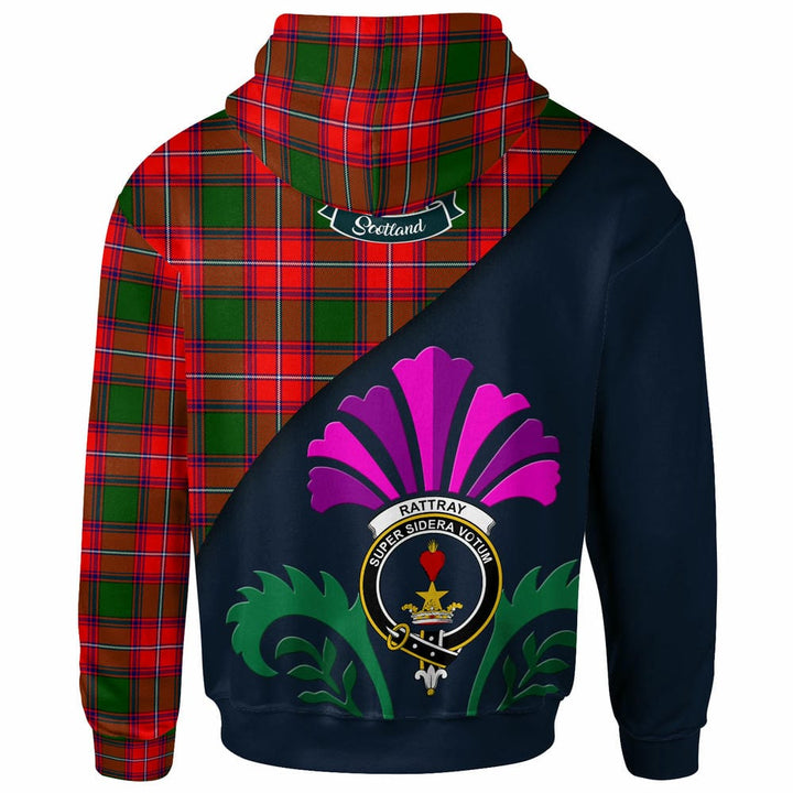 Scottish Rattray Clan Crest Tartan Hoodie - Scotland Thistle Style Back Side Tartan Plaid