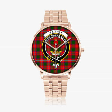 Scottish Rattray Clan Crest Tartan Instafamous Steel Quartz Watches Tartan Plaid Rose Gold 1
