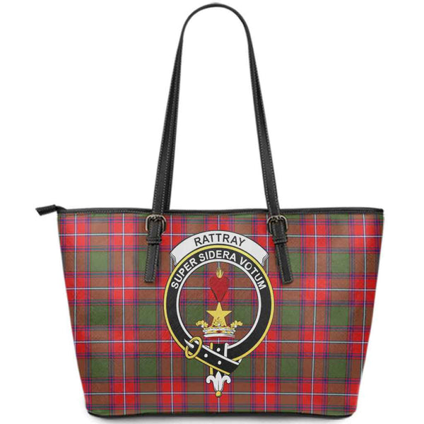 Scottish Rattray Clan Crest Tartan Leather Tote Tartan Plaid