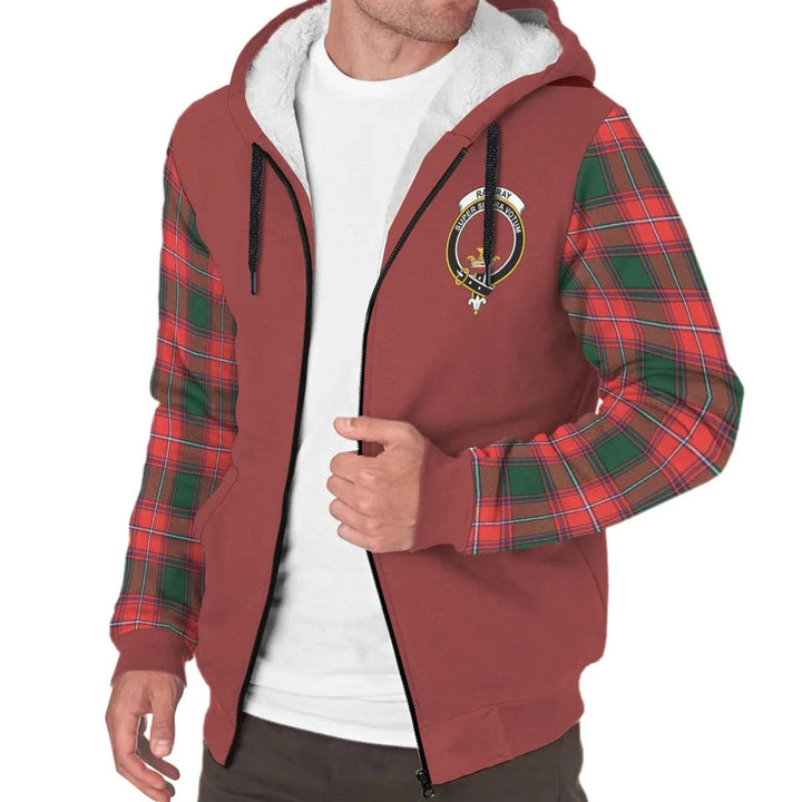 Scottish Rattray Clan Crest Tartan Plaid Sleeve Sherpa Hoodie