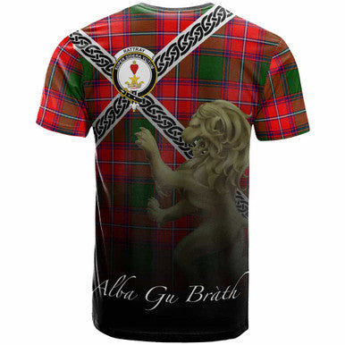 Scottish Rattray Clan Crest Tartan T-Shirt - Celtic With Scotland Lion Back Side Tartan Plaid