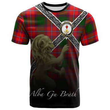 Scottish Rattray Clan Crest Tartan T-Shirt - Celtic With Scotland Lion Front Side Tartan Plaid