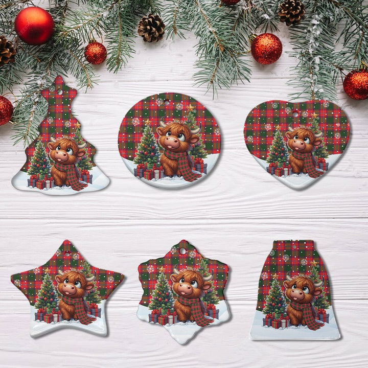 Scottish Rattray Modern Clan Tartan Ceramic Ornament Cute Highland Cow Christmas All Style Tartan Plaid