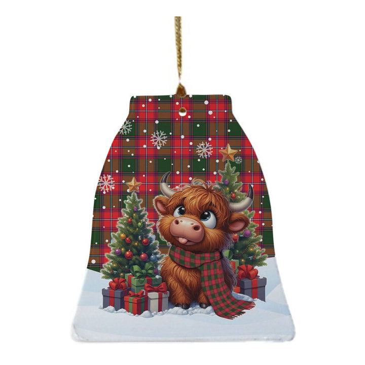 Scottish Rattray Modern Clan Tartan Ceramic Ornament Cute Highland Cow Christmas Bell Style Tartan Plaid