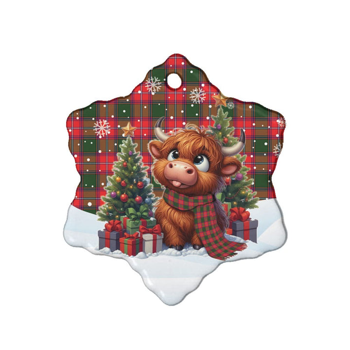 Scottish Rattray Modern Clan Tartan Ceramic Ornament Cute Highland Cow Christmas Snow Flake Style Tartan Plaid