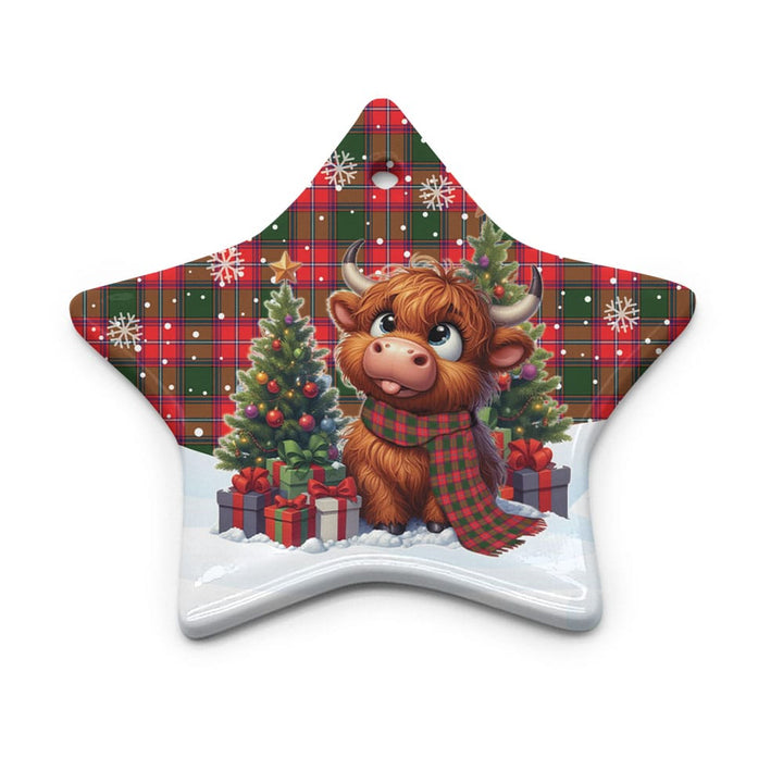 Scottish Rattray Modern Clan Tartan Ceramic Ornament Cute Highland Cow Christmas Star Style Tartan Plaid