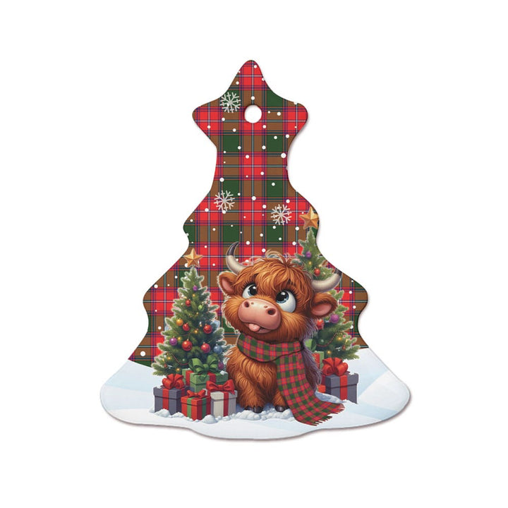 Scottish Rattray Modern Clan Tartan Ceramic Ornament Cute Highland Cow Christmas Tree Style Tartan Plaid