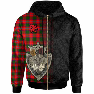Scottish Rattray Modern Clan Tartan Hoodie - Half Thistle Flowers Celtic Design Zip-up Tartan Plaid