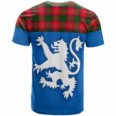 Scottish Rattray Modern Clan Tartan T-Shirt - Lion Rampant of Scotland With Flag Back Side Tartan Plaid