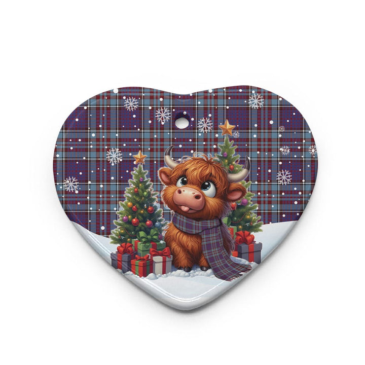 Scottish RCAF Clan Tartan Ceramic Ornament Cute Highland Cow Christmas Heart Style Tartan Plaid