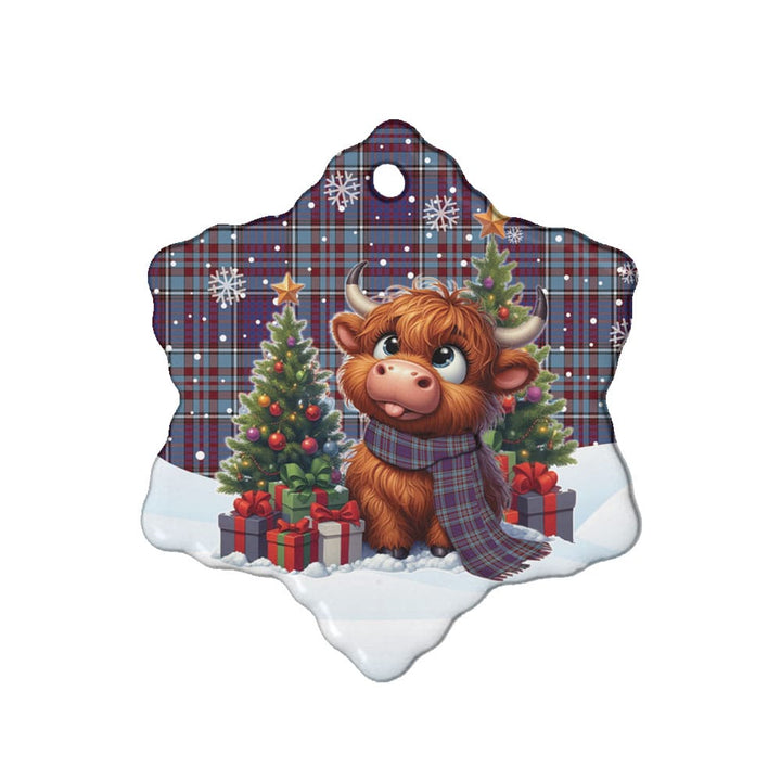 Scottish RCAF Clan Tartan Ceramic Ornament Cute Highland Cow Christmas Snow Flake Style Tartan Plaid