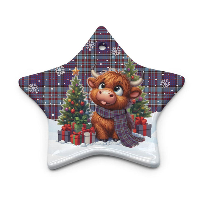 Scottish RCAF Clan Tartan Ceramic Ornament Cute Highland Cow Christmas Star Style Tartan Plaid