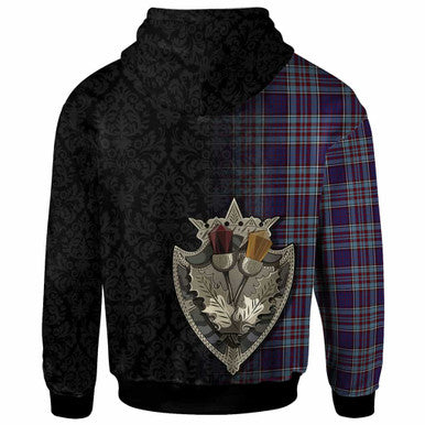 Scottish RCAF Clan Tartan Hoodie - Half Thistle Flowers Celtic Design Back Side Tartan Plaid