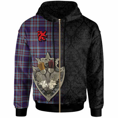 Scottish RCAF Clan Tartan Hoodie - Half Thistle Flowers Celtic Design Zip-up Tartan Plaid