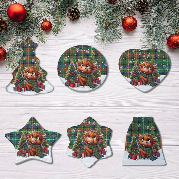 Scottish Reid Green Clan Tartan Ceramic Ornament Cute Highland Cow Christmas All Style Tartan Plaid
