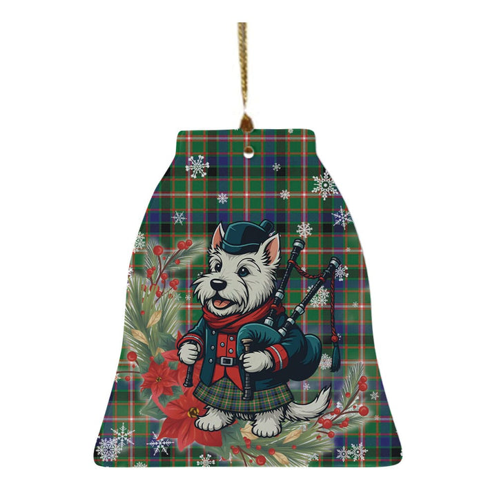 Scottish Reid Green Clan Tartan Ceramic Ornament Cute Scottish Terrier Dog Bell Style Tartan Plaid