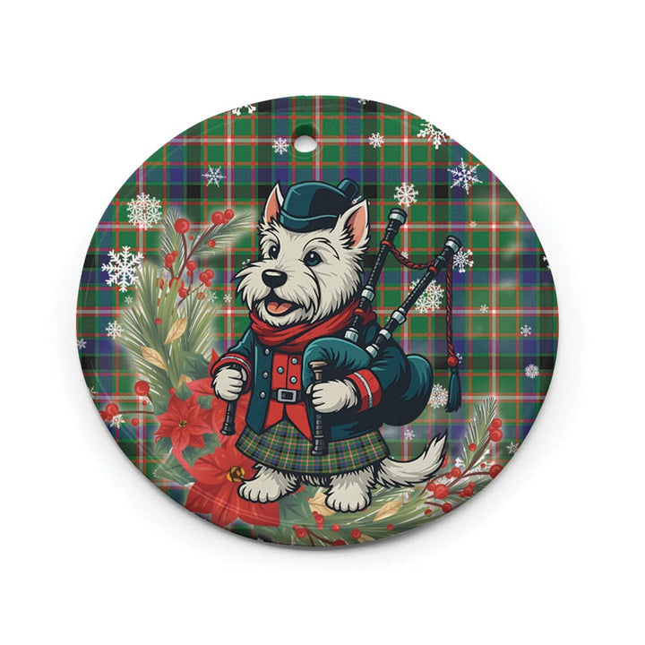Scottish Reid Green Clan Tartan Ceramic Ornament Cute Scottish Terrier Dog Circle Style Tartan Plaid