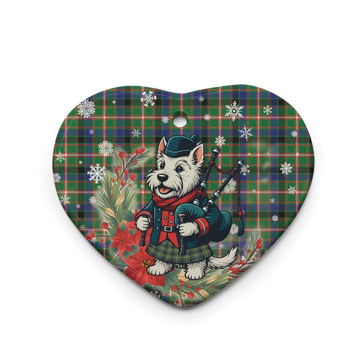 Scottish Reid Green Clan Tartan Ceramic Ornament Cute Scottish Terrier Dog Heart Style Tartan Plaid