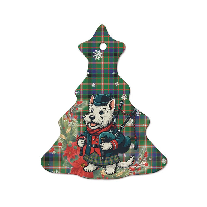 Scottish Reid Green Clan Tartan Ceramic Ornament Cute Scottish Terrier Dog Tree Style Tartan Plaid