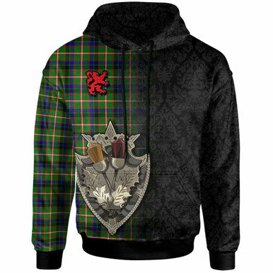 Scottish Reid Green Clan Tartan Hoodie - Half Thistle Flowers Celtic Design Front Side Tartan Plaid