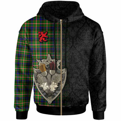 Scottish Reid Green Clan Tartan Hoodie - Half Thistle Flowers Celtic Design Zip-up Tartan Plaid