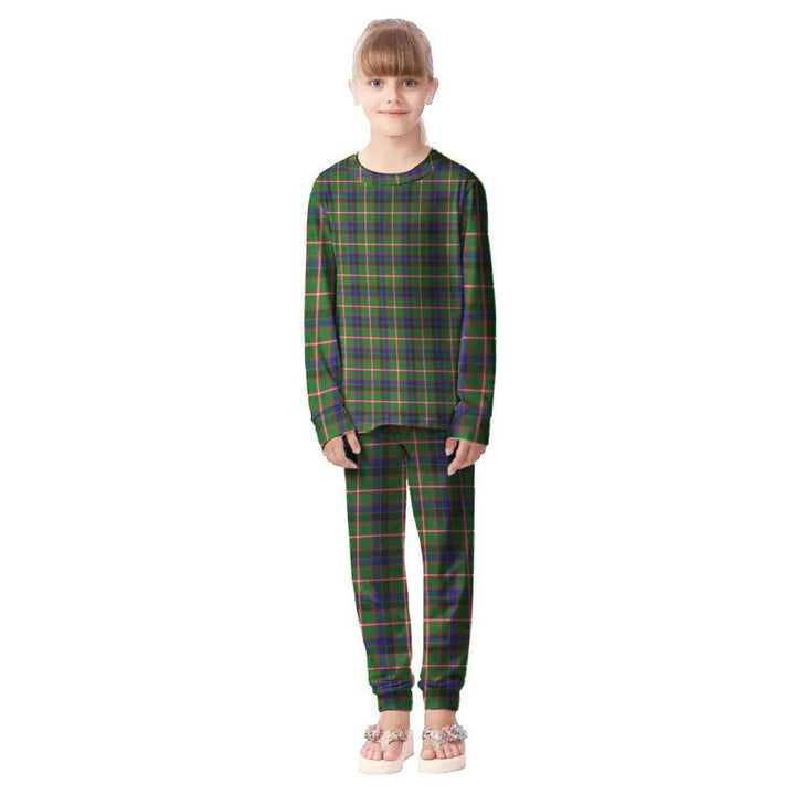 Scottish Reid Green Clan Tartan Pajama Set Kid Front Side Tartan Plaid