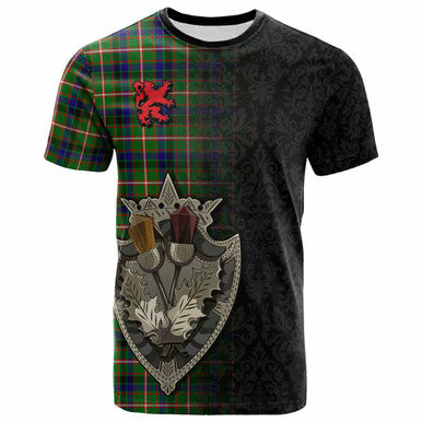 Scottish Reid Green Clan Tartan T-Shirt - Half Thistle Flowers Celtic Design Front Side Tartan Plaid