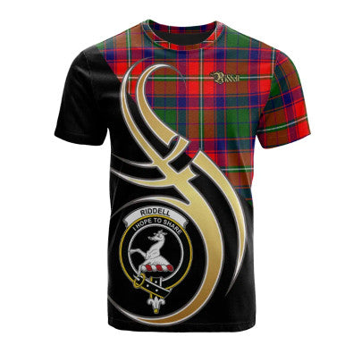 Scottish Riddell Clan Crest Tartan T-Shirt Believe in Me Front Side Tartan Plaid
