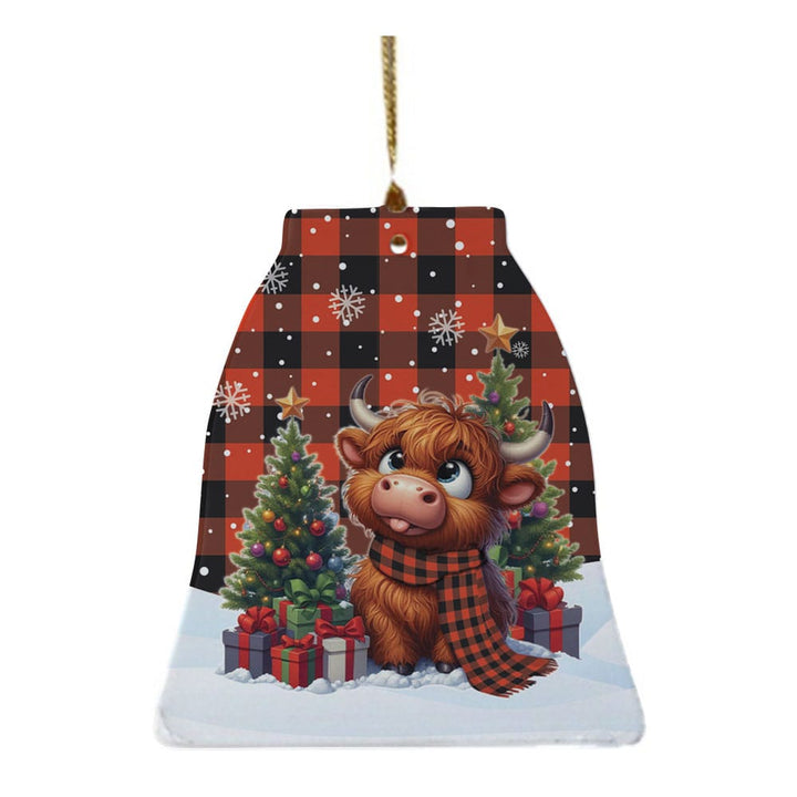 Scottish Rob Roy MacGregor Ancient Clan Tartan Ceramic Ornament Cute Highland Cow Christmas Bell Style Tartan Plaid