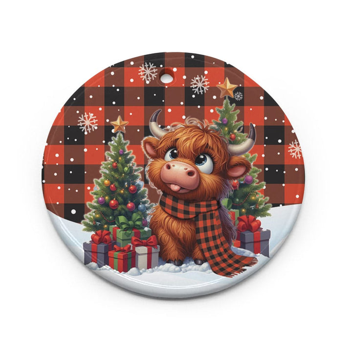 Scottish Rob Roy MacGregor Ancient Clan Tartan Ceramic Ornament Cute Highland Cow Christmas Circle Style Tartan Plaid