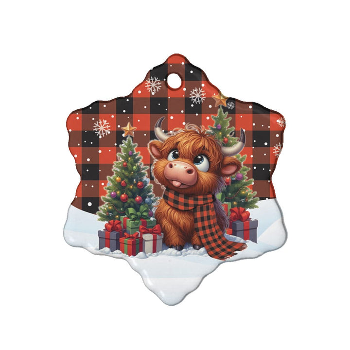 Scottish Rob Roy MacGregor Ancient Clan Tartan Ceramic Ornament Cute Highland Cow Christmas Snow Flake Style Tartan Plaid