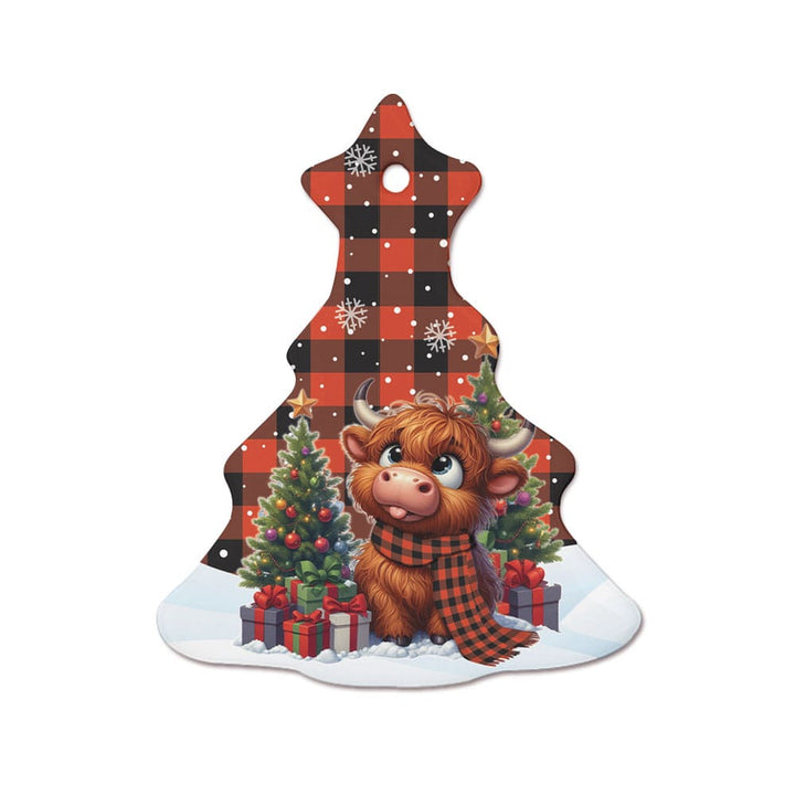 Scottish Rob Roy MacGregor Ancient Clan Tartan Ceramic Ornament Cute Highland Cow Christmas Tree Style Tartan Plaid