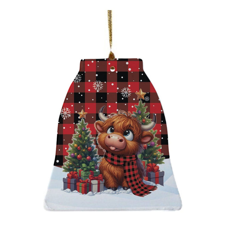 Scottish Rob Roy MacGregor Modern Clan Tartan Ceramic Ornament Cute Highland Cow Christmas Bell Style Tartan Plaid
