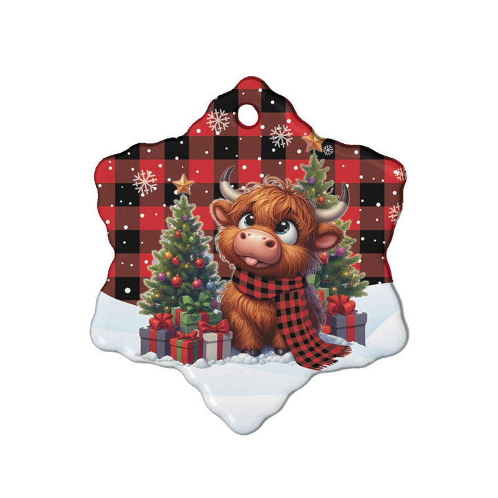 Scottish Rob Roy MacGregor Modern Clan Tartan Ceramic Ornament Cute Highland Cow Christmas Snow Flake Style Tartan Plaid