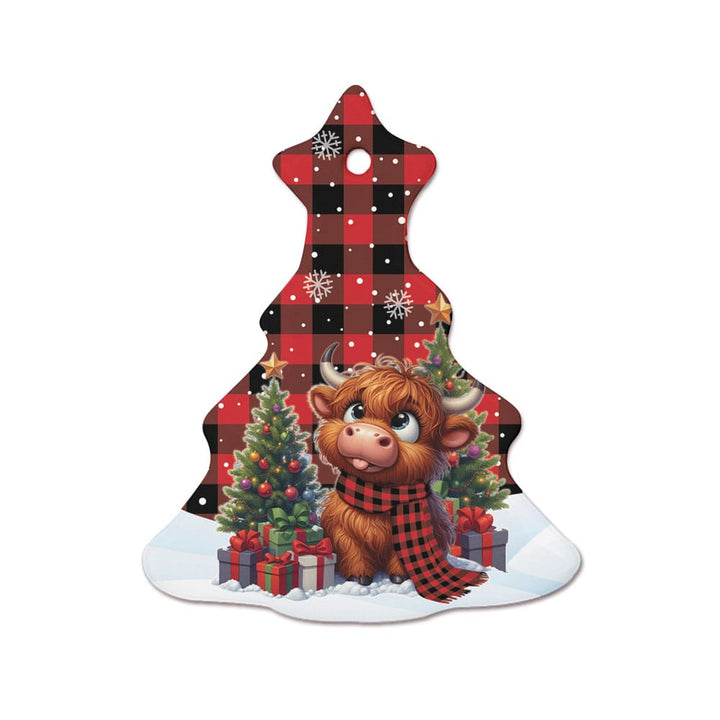Scottish Rob Roy MacGregor Modern Clan Tartan Ceramic Ornament Cute Highland Cow Christmas Tree Style Tartan Plaid