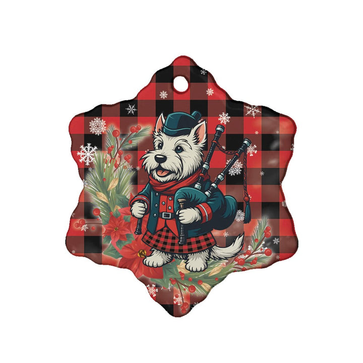Scottish Rob Roy MacGregor Modern Clan Tartan Ceramic Ornament Cute Scottish Terrier Dog Snow Flake Style Tartan Plaid