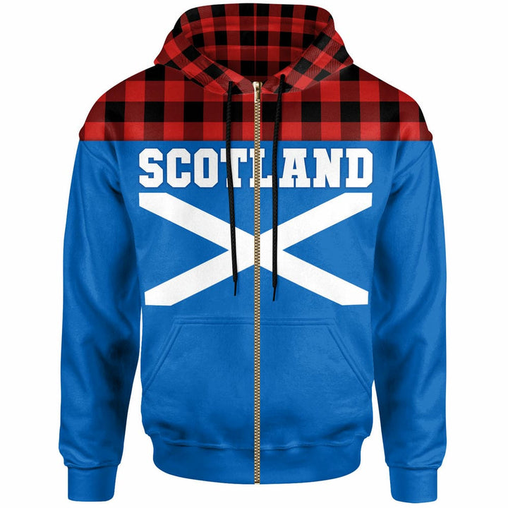 Scottish Rob Roy MacGregor Modern Clan Tartan Hoodie - Lion Rampant of Scotland With Flag Zip-up Tartan Plaid
