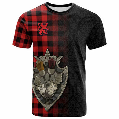 Scottish Rob Roy MacGregor Modern Clan Tartan T-Shirt - Half Thistle Flowers Celtic Design Front Side Tartan Plaid